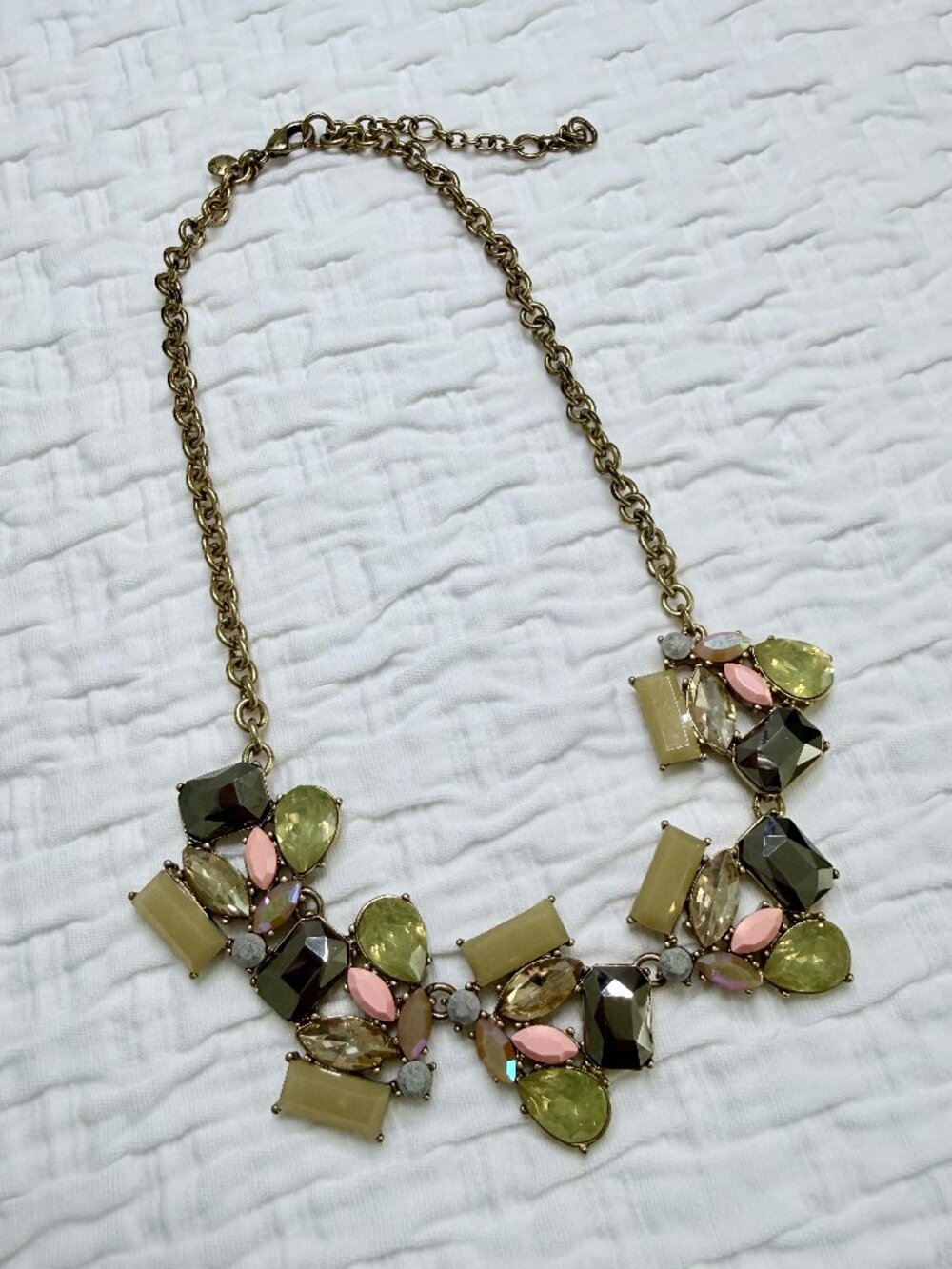 J. Crew Multi Color Necklace & Shape Rhinestone Costume Gold Tone Metal